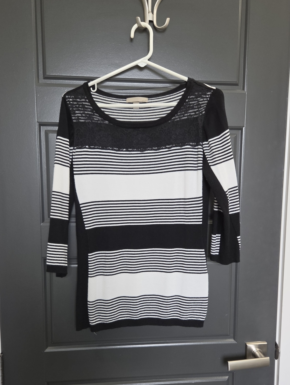 One A Black and White Striped Knit Tunic